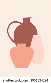 Vase boho minimalist pattern background. Abstract vase silhouette for souvenir shop tag design, home decor store flyer, t shirt print, market advertising etc.