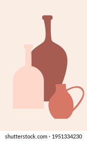 Vase boho minimalist pattern background. Abstract vase silhouette for souvenir shop tag design, home decor store flyer, t shirt print, market advertising etc.