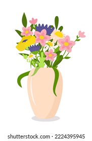 Vase with a bouquet of flowers. Flat style. Vector illustration 