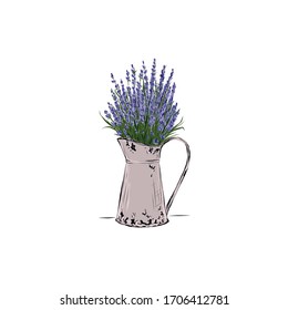 Vase with bouquet of lavender. Wildflowers. Grass from Provence France