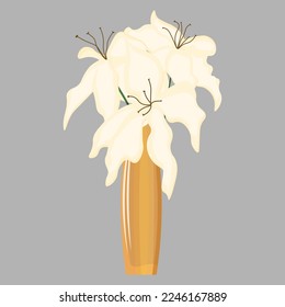 Vase with a bouquet of lilies.White lilies. Flower arrangement in a vase. White fragrant flowers.