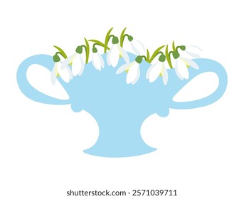Vase with bouquet of snowdrops. Design element for spring holidays, greeting card. Snowdrop day. Vector illustration