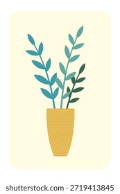 Jarrón con ramas. Silueta de color. Vista frontal lateral. Vector simple ilustración gráfica plana. Objeto aislado sobre un fondo blanco. Aislar.