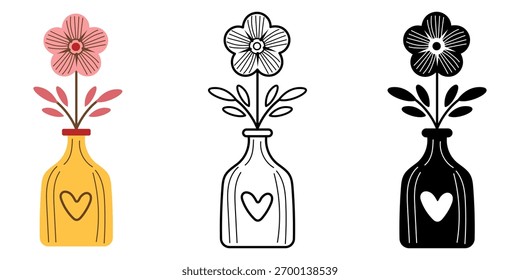 Vase with bright flowers isolated vector illustration
