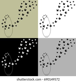 Vase with butterflies up set.Vector illustration