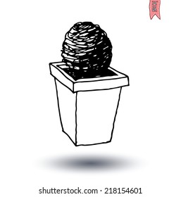  vase of cactus, Vector illustration.
