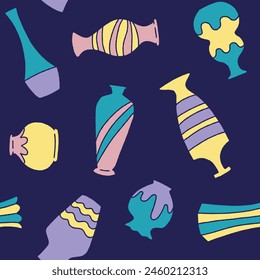 Vase Ceramic Pottery Seamless Pattern Vector illustration for Print, Wallpaper, Decoration.