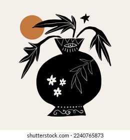 Vase Keramik Bouquet noch lebendig boho moderne abstrakte handwerkliche Illustration Clip Art in skandinavischem Stil