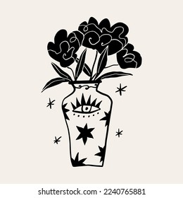 Vase Keramik Bouquet noch lebendig boho moderne abstrakte handwerkliche Illustration Clip Art in skandinavischem Stil