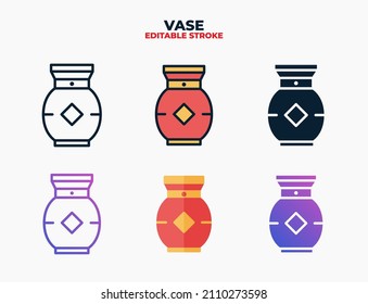 Vase chinese icon set with different styles. Icons designed in filled, outline, flat, glyph and line colored. Editable stroke and pixel perfect. Can be used for web, mobile, ui and more.