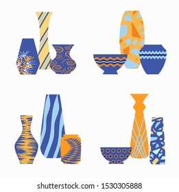 Vase. Сollection of colored ceramic vases for any interior. Flat vector set on a white background.