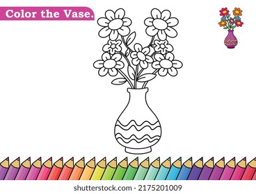 Vase coloring page. isolated coloring book. color pages for kids. Flowers Vase isolated.