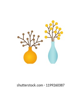 Vase with decorative flowers. Vector. Bouquet icon isolated in flat design on white background. Decoration houseplant. House home interior decor. Cartoon colorful illustration.