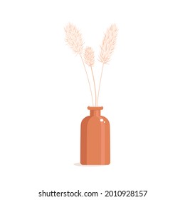 A vase with a dry thistle in a flat style. Interior decor in boho style. Vector illustration.