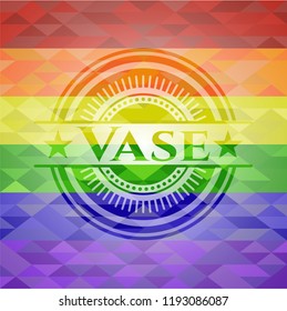 Vase emblem on mosaic background with the colors of the LGBT flag