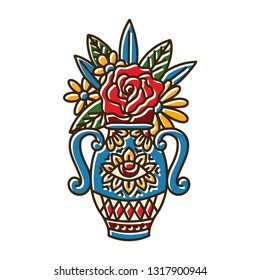 Vase With eye symbols and rose