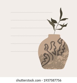 Vase with a field for the text. Modern minimalistic trendy boho style. Poster to print on the wall. Vector image for posters, cards, prints.