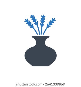 A vase filled with lavender branches.