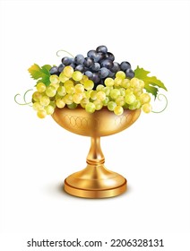 Vase filled with ripe grapes isolated on white. Vector illustration.