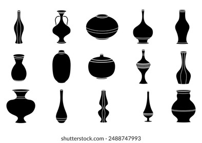 Vase filled vector set illustration