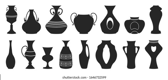 Vase for flower black vector illustration on white background . Pottery vase set icon.Vector illustration set icon ceramic pot and jug.