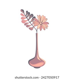 Vase with flower and decorative branch. Home decoration vector illustration 
