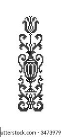 Vase. Flower. Floral ornament. Scheme of knitting and embroidery. Vector.