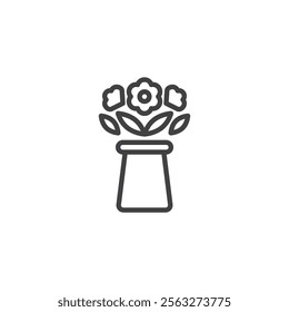 Vase with flower line icon. linear style sign for mobile concept and web design. Flower vase outline vector icon. Centerpiece symbol, logo illustration. Vector graphics