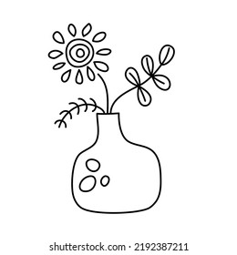 Vase and flower. Linear style. Vector illustration 