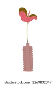 Vase with flower vector illustration on white.