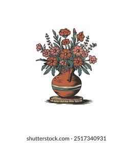 vase with flowers and art