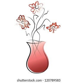 Vase with flowers in black and red. Illustration on white background. Vector.