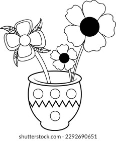 Blumenvase Schwarz-Weiß-Vektorgrafik Anti-Stress-Farbseite für Kinder und Erwachsene