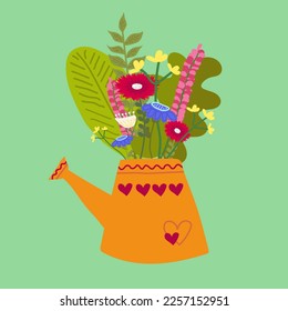 Vase with Flowers. Card. Congratulation. St. Valentine's Day.