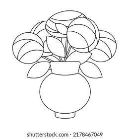 Vase with flowers, contour picture