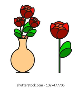Vase with flowers for decoration, roses in red color