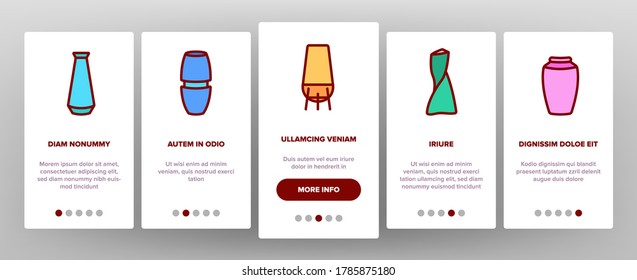 Vase Flowers Decorative Dishware Onboarding Mobile App Page Screen Vector. Antique And Modern Vase In Different Form, Accessory For Aromatic Plant Illustrations