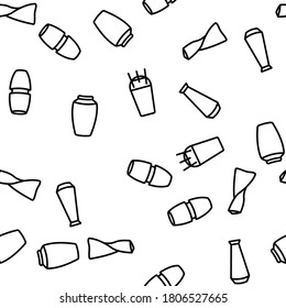 Vase Flowers Decorative Dishware Vector Seamless Pattern Thin Line Illustration