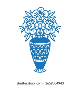 vase with flowers doodle icon, traditional tattoo illustration