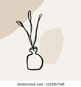 vase with flowers drawn by one continuous line. 