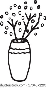 Vase con flores. Elemento dibujado a mano en estilo doodle. minimalismo monocromático vectorial escandinavo. hogar acogedor, hygge