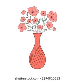 Vase with Flowers. Hand drawn illustration in doodle style.