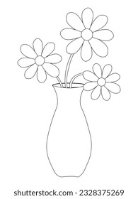 Vase con flores. Imagen dibujada a mano. Esbozo para libro de colorantes para adultos anti estrés . Ilustración vectorial para la página de coloreado, aislada en fondo blanco.