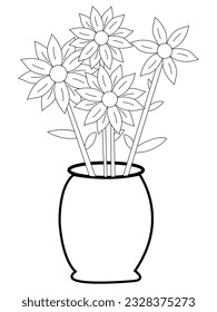 Vase con flores. Imagen dibujada a mano. Esbozo para libro de colorantes para adultos anti estrés . Ilustración vectorial para la página de coloreado, aislada en fondo blanco.