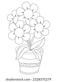 Vase con flores. Imagen dibujada a mano. Esbozo para libro de colorantes para adultos anti estrés . Ilustración vectorial para la página de coloreado, aislada en fondo blanco.