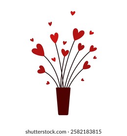 Vase and flowers hearts icon. Colored silhouette. Front side view. Vector simple flat graphic illustration. Isolated object on white background. Isolate.