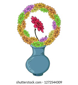 Vase with flowers icon. Vector illustration of a flower in a vase. Hand drawn flower wreath and a vase of flowers.