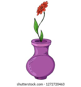 Vase with flowers icon. Vector illustration of a flower in a vase. Hand drawn and a vase of flowers.