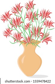 Vase con flores, ilustración, vector sobre fondo blanco.