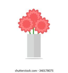 Vase of flowers isolated icon on white background. Flat style vector illustration. 